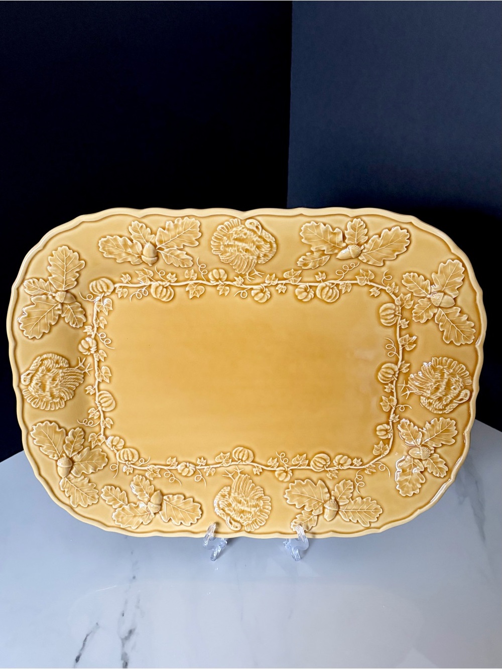 Yellow Turkey & Acorn Platter by Bordallo Pinheiro